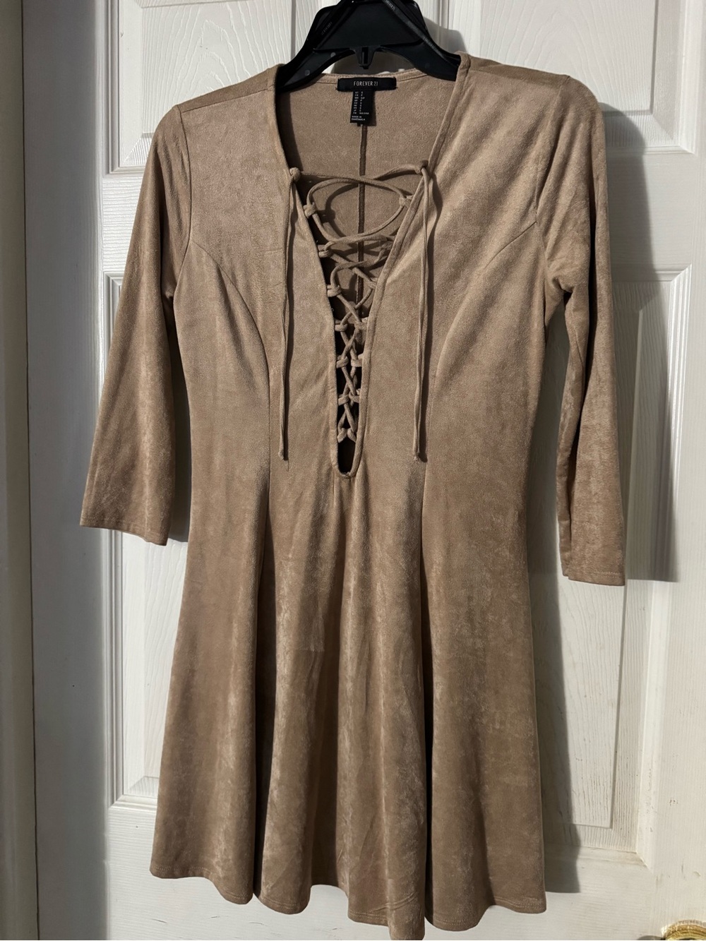 Forever 21 Taupe Lace-Up Faux Suede Mini Dress